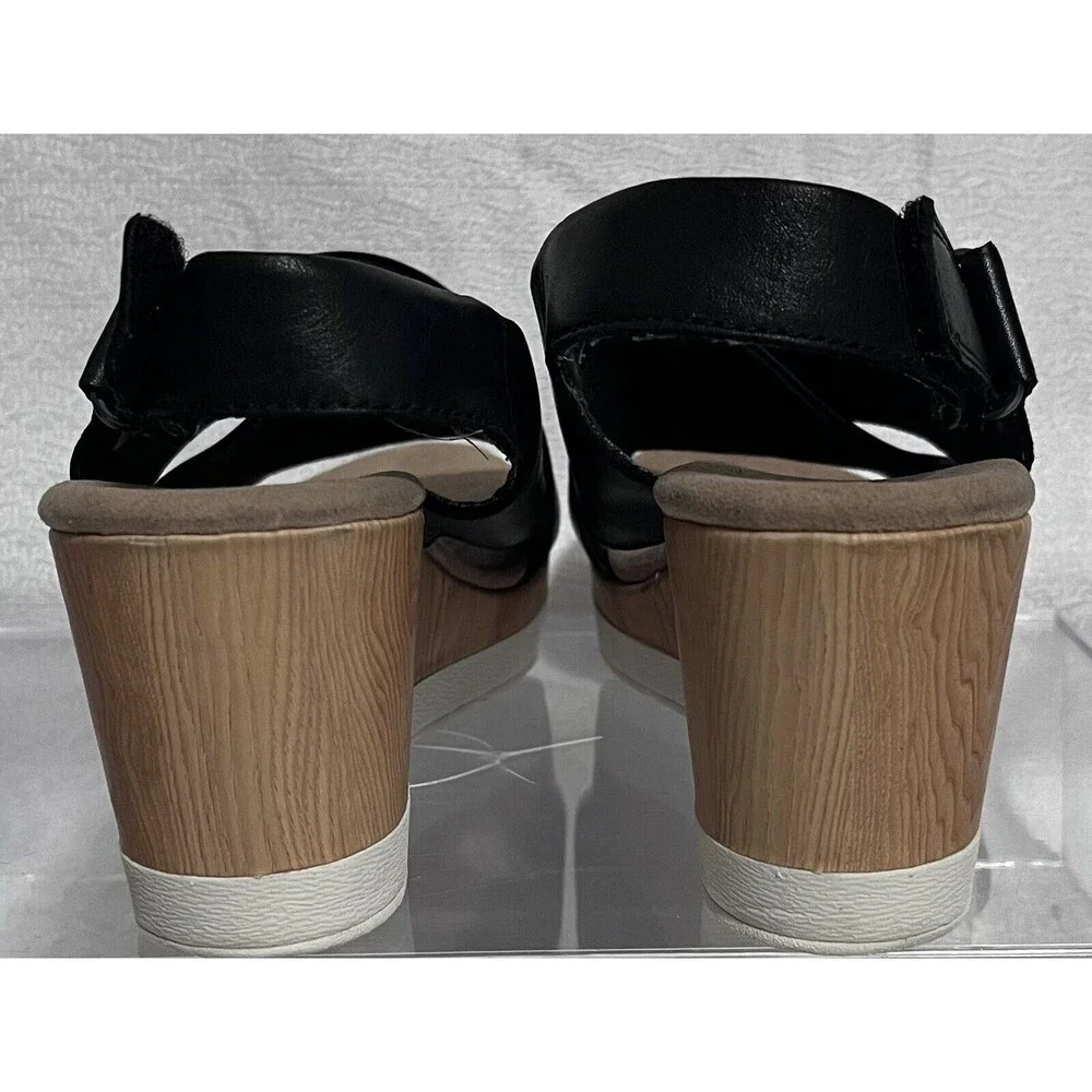 Clarks Cammy Pearl Leather Cross Strap Wedge Sandal Womens 7.5 Black Summer Boho